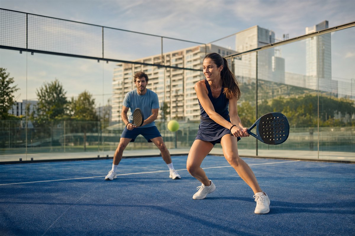 Zwei Spieler auf einem Padel-Court