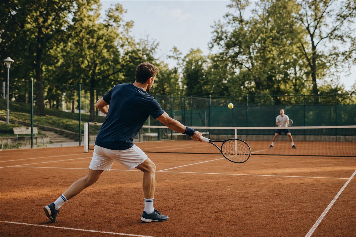 Zwei Spieler auf einem Tennisplatz